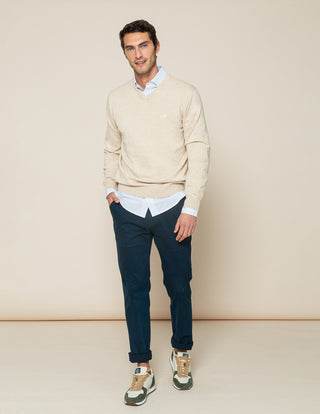 JERSEY CLASSIC V NECK COTTON BEIGE